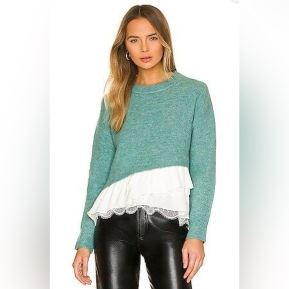 cinq a sept Sweaters - Cinq à Sept Atlas Ruffle Hem Wool Blend Sweater Seafoam Green XS
